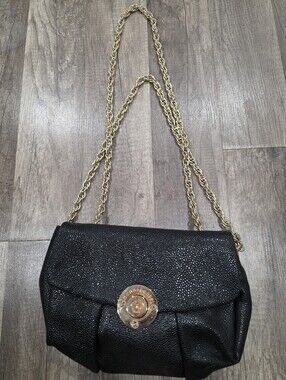 HENRI BENDEL Crossbody Bag Black Gold Chain Camera Flap Bag Designer Luxury